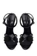 Woman Black Ankle-Buckle Thin High-Heel Patent Leather Sandal | Derimod