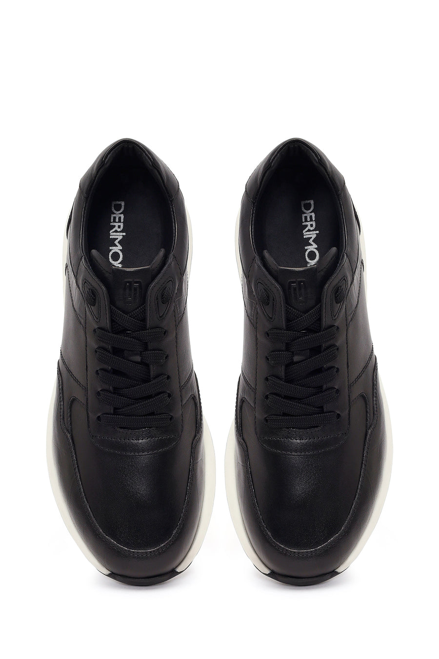 Erkek Siyah Bağcıklı Deri Sneaker