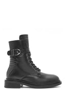 Woman Black Zip Closure Leather Combat Boots | Derimod