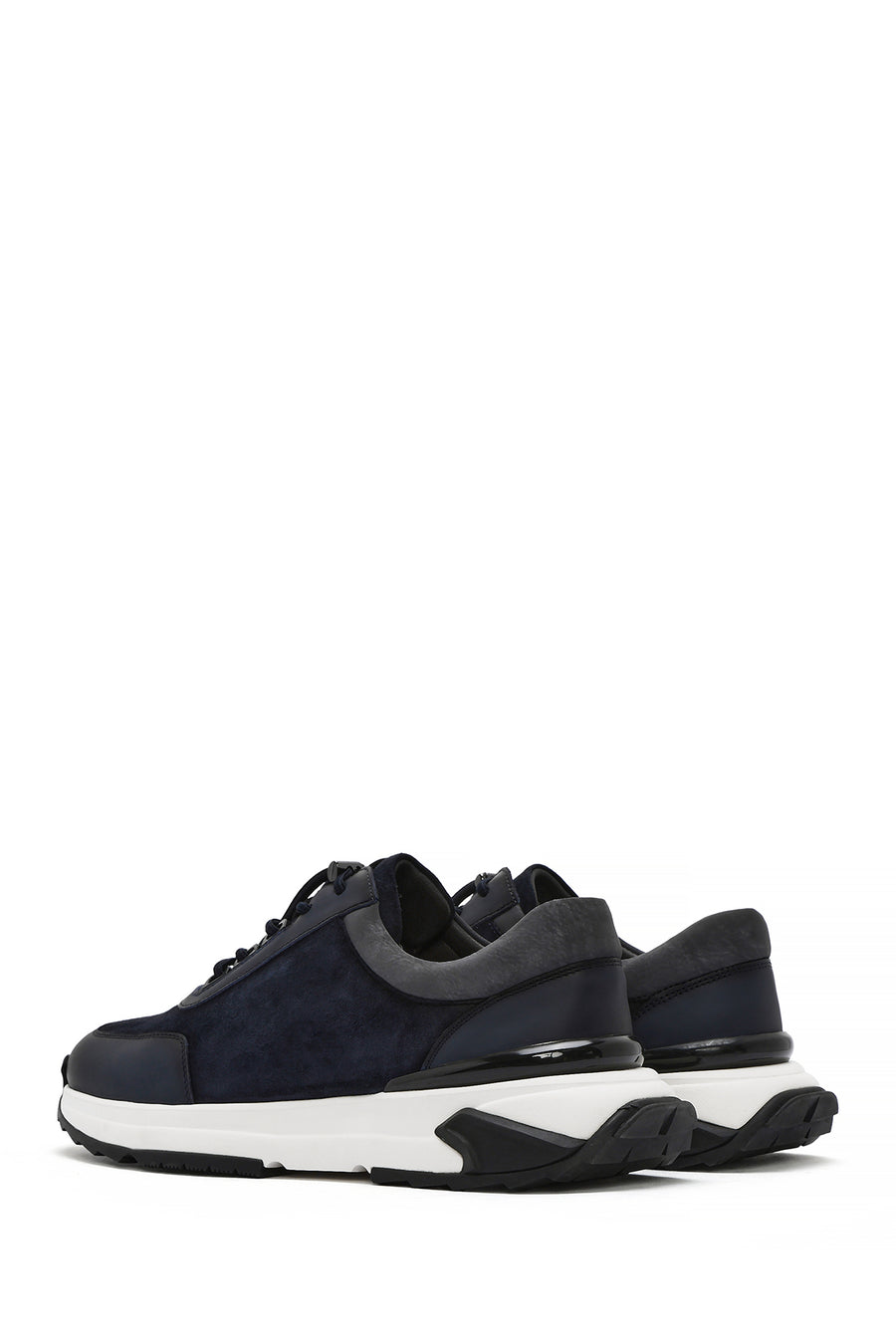 Men's Navy Blue Thick Sole Lace-Up Suede Leather Sneakers