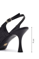 Women's Black Ankle Buckle Printed Thin Heel Open Back Leather Shoes | Derimod