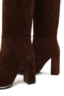 Woman Brown High Thick-Heeled Suede Boots | Derimod