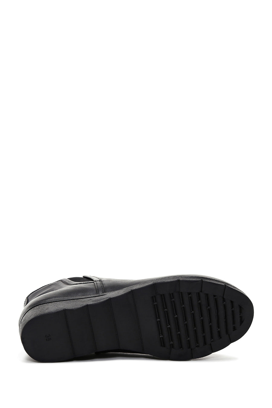 Women's Black Leather Wedge Heel Boots
