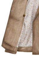 Estel Women's Beige Double-Breasted Oversize Leather Jacket | Derimod