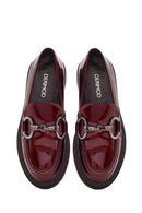 Woman Patent Leather with Burgundy Buckle Detail Leather Masculine Loafer | Derimod