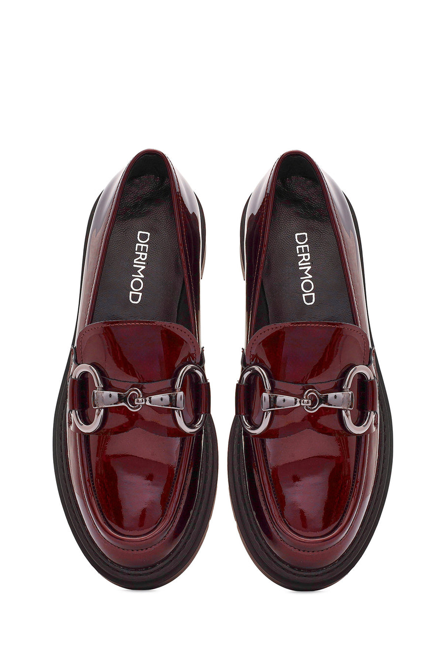 Woman Patent Leather with Burgundy Buckle Detail Leather Masculine Loafer