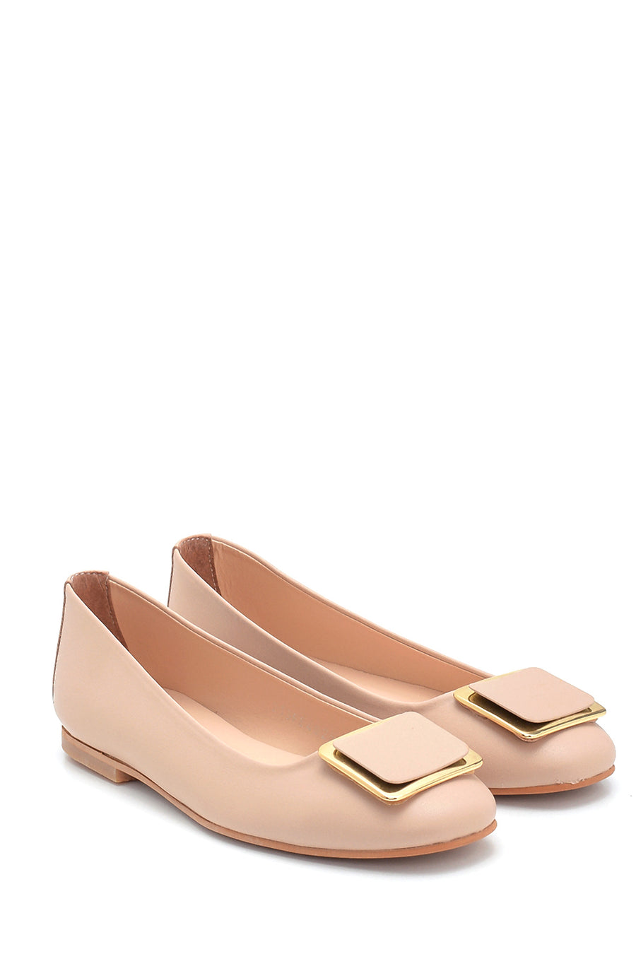 Women's Beige Buckle Ballerinas