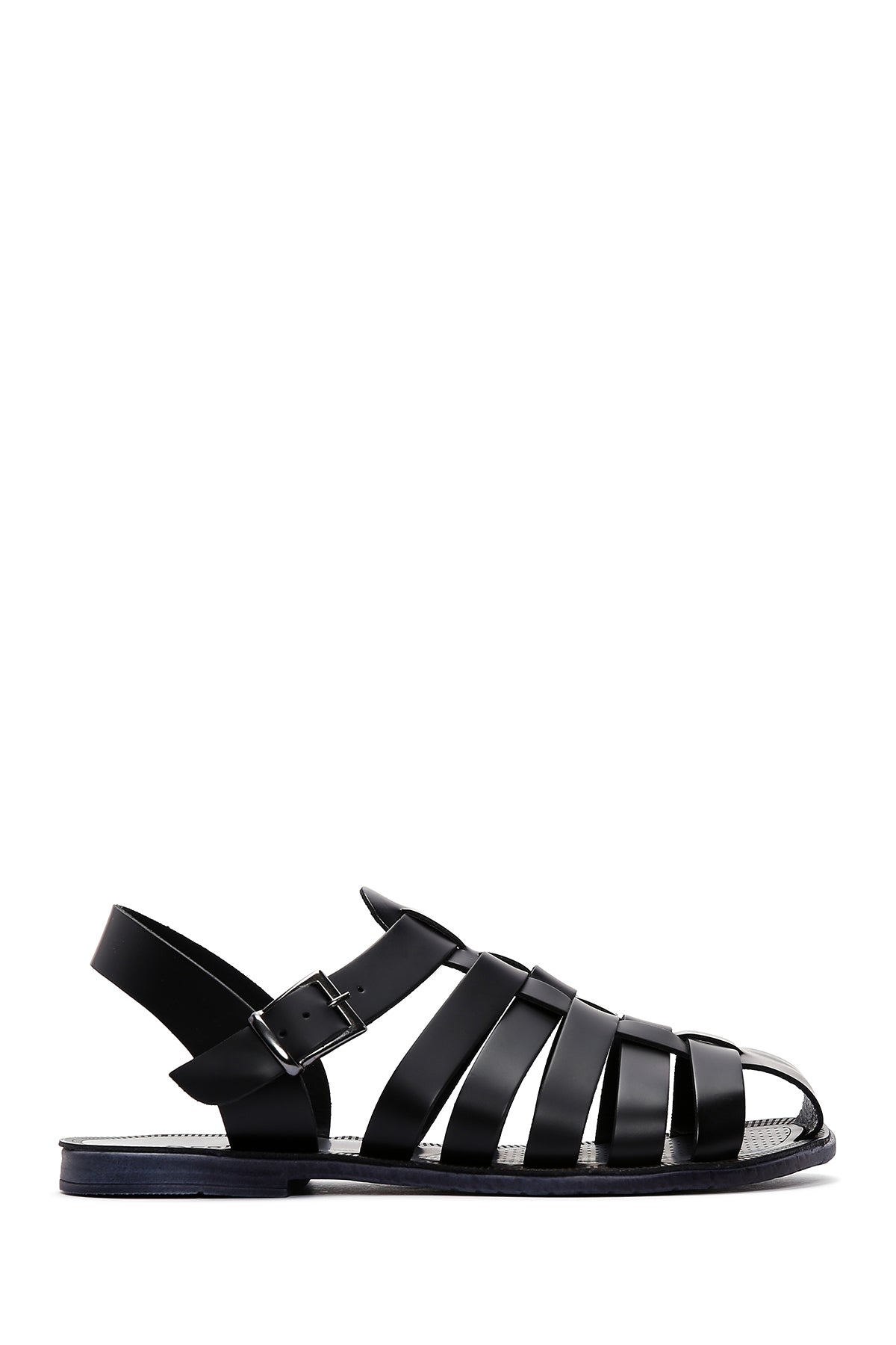 Men's Black Leather Buckle Flat Sandals 23SFD626618 | Derimod