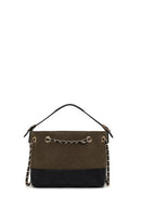 Woman Green Chain-Strap Suede Shoulder Bag | Derimod