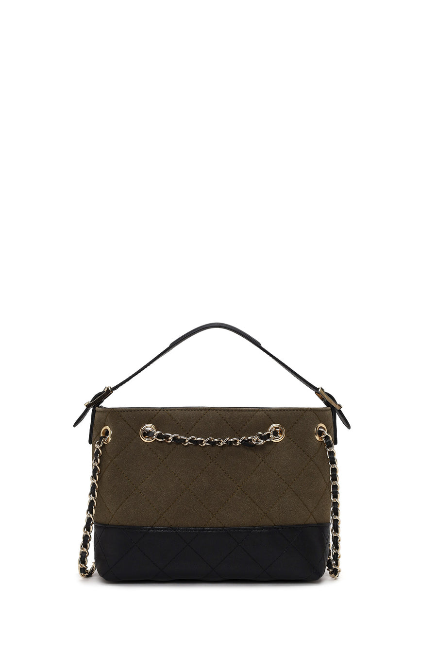 Woman Green Chain-Strap Suede Shoulder Bag