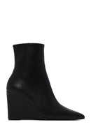Woman Black Zip Closure Wedge-Heel Boots | Derimod