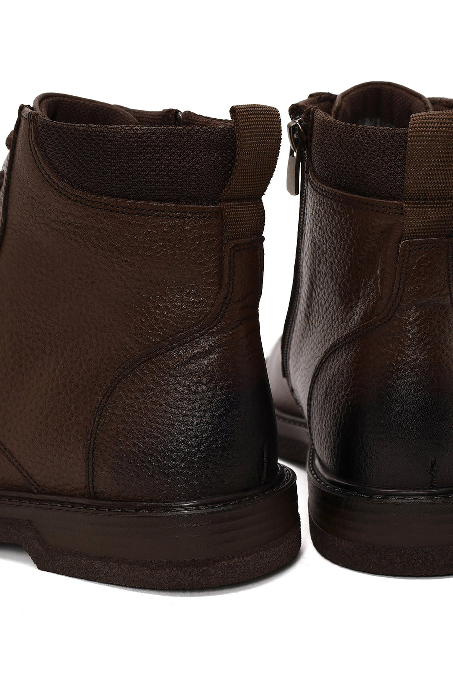 Male Brown Lace-up Zip Closure Leather Boots
