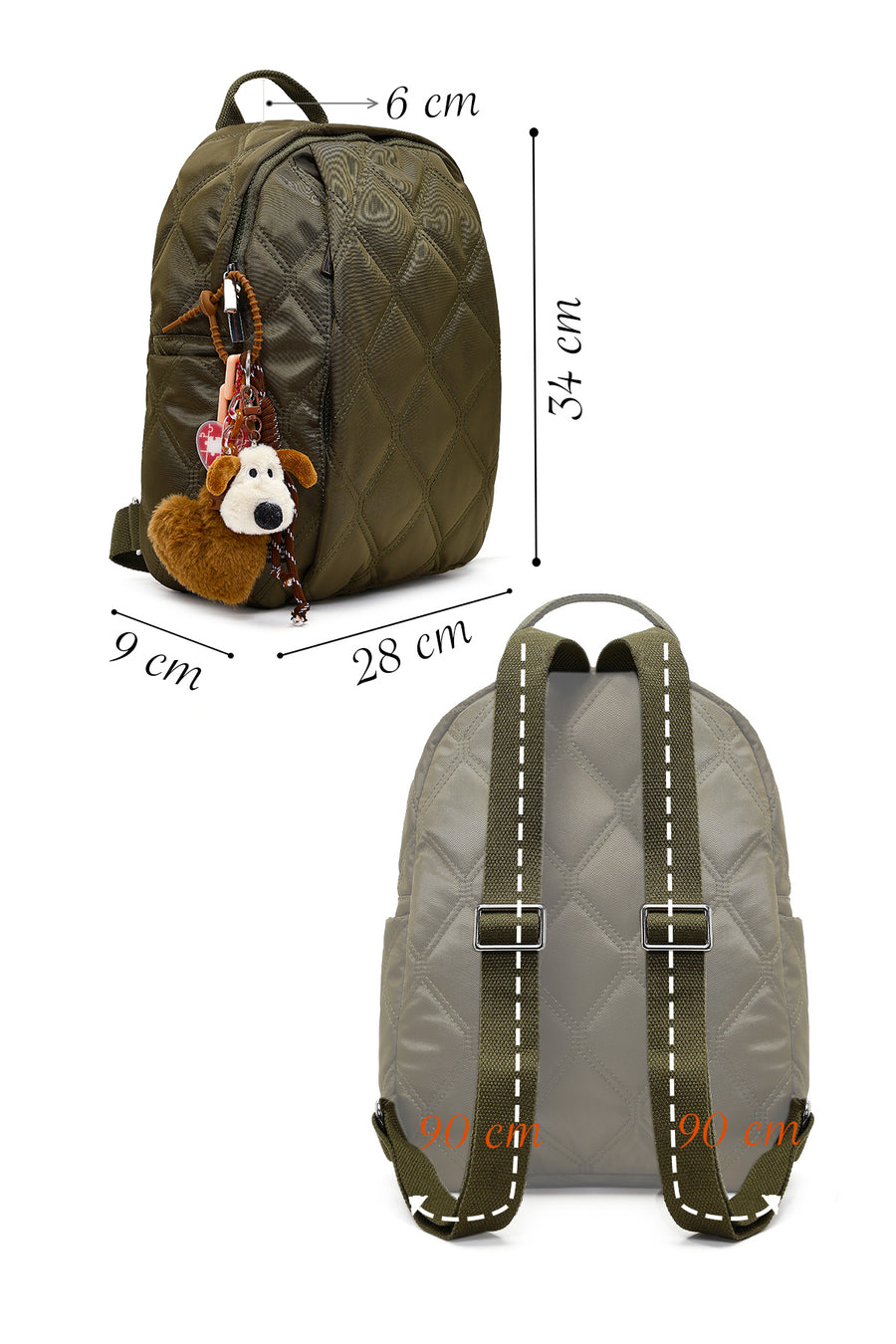 Women's Khaki Quilted Backpack with Accessories