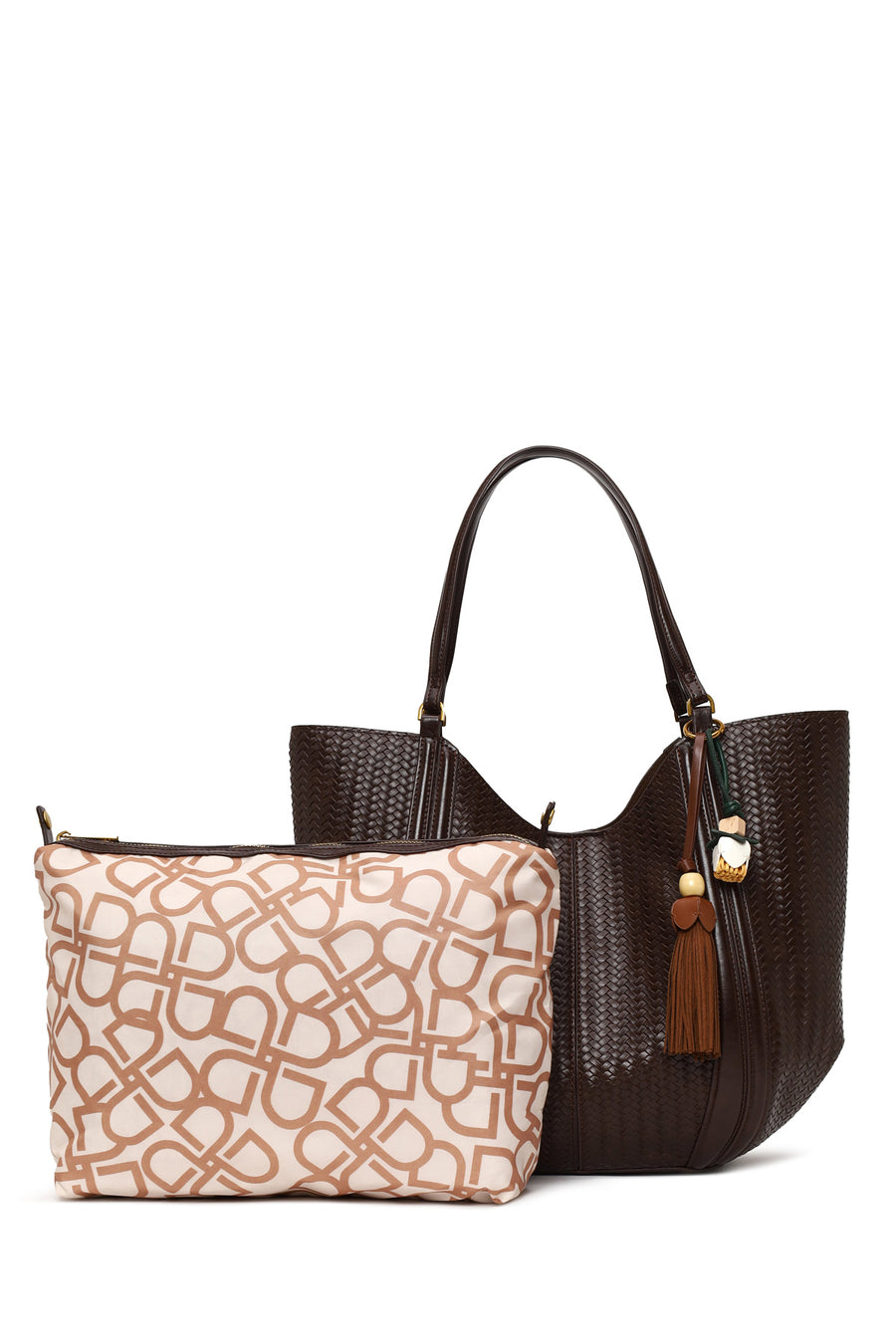 Woman Brown Accessory-Detail Printed Shoulder Bag