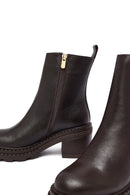 Woman Brown Zip Closure Platform Thick-Heeled Leather Boots | Derimod