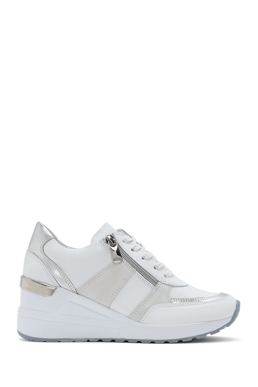 Kadın Beyaz Dolgu Topuklu Yandan Fermuarlı Deri Sneaker 25SFD370314 | Derimod