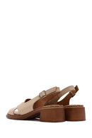 Women's Beige Ankle Buckle Low Heel Leather Sandals | Derimod