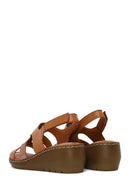 Woman Tan Wedge-Heel Leather Comfort Sandal | Derimod