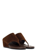 Women's Brown Platform Suede Leather Slippers | Derimod