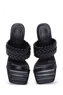 Women's Black Braided Heeled Slippers | Derimod