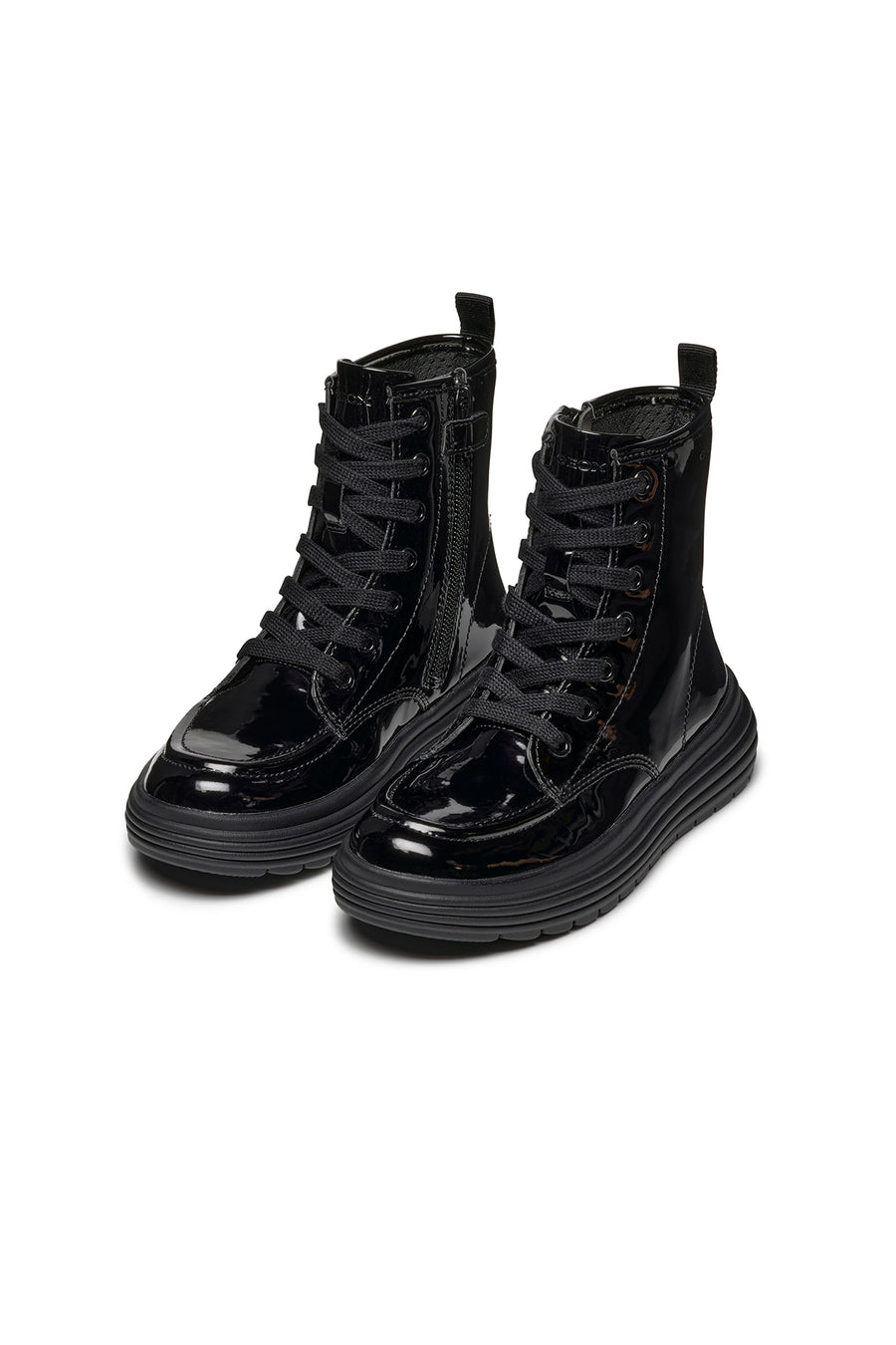 Geox Girls Black Phaolae Lace-Up Zipper Detailed Leather Combat Boots