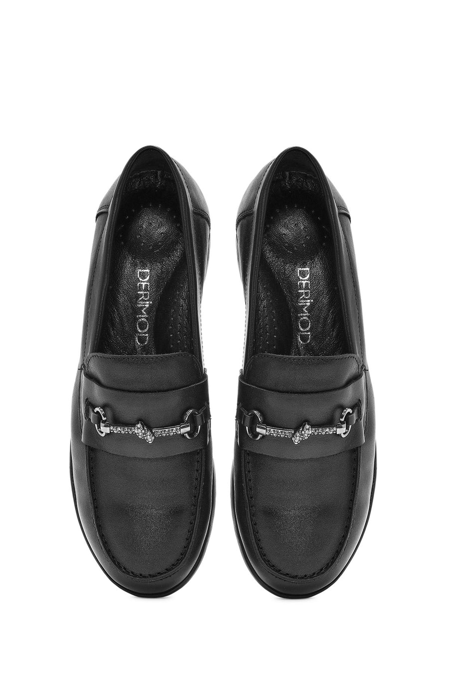 Women's Black Buckle Detailed Leather Comfort Loafer