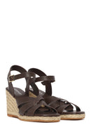 Woman Brown Ankle-Strap Buckled Wedge-Heel Leather Espadrilles Sandal | Derimod