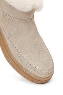 Woman Beige Zip Closure Thick-Soled Suede Teddy Boots | Derimod