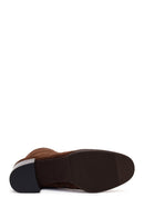 Woman Brown Zip Closure Printed Thick-Heeled Suede Boots | Derimod