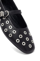Woman Black Buckle Leather Babet | Derimod