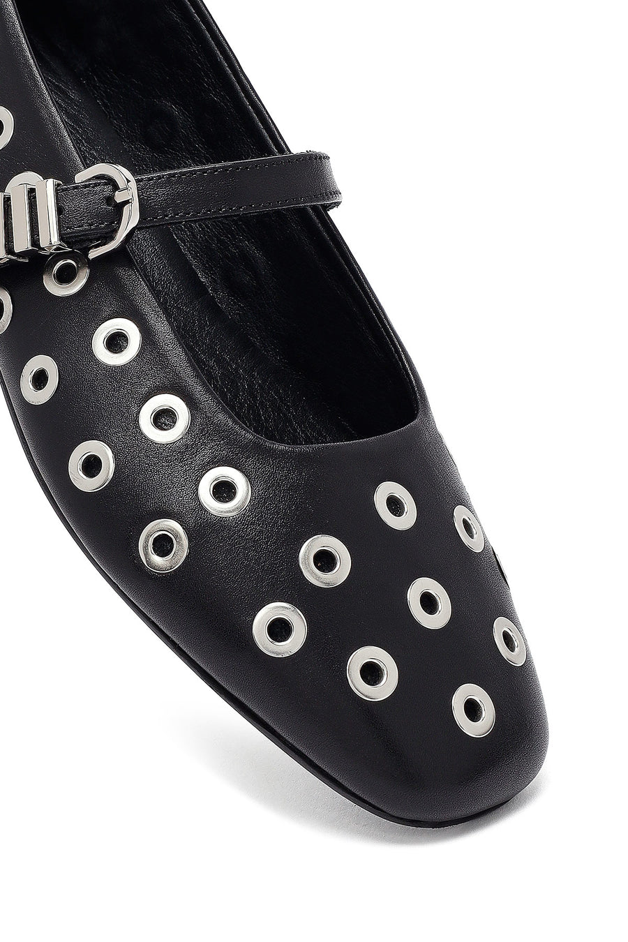Woman Black Buckle Leather Babet
