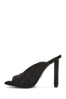 Women's Black Thick High Heeled Stoned Leather Slippers | Derimod