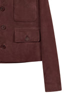 Cassandra Woman Burgundy Slim-Fit Suede Leather Jacket | Derimod