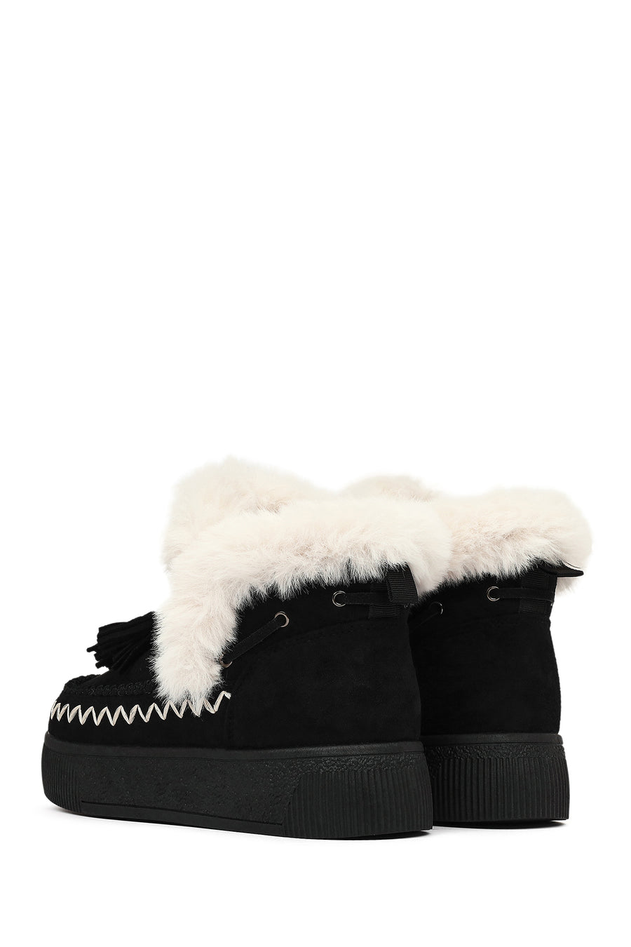 Women's Black Chunky Sole Tassel Suede Teddy Boots