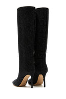 Women's Black Leather Thin Heeled Stone Boots | Derimod
