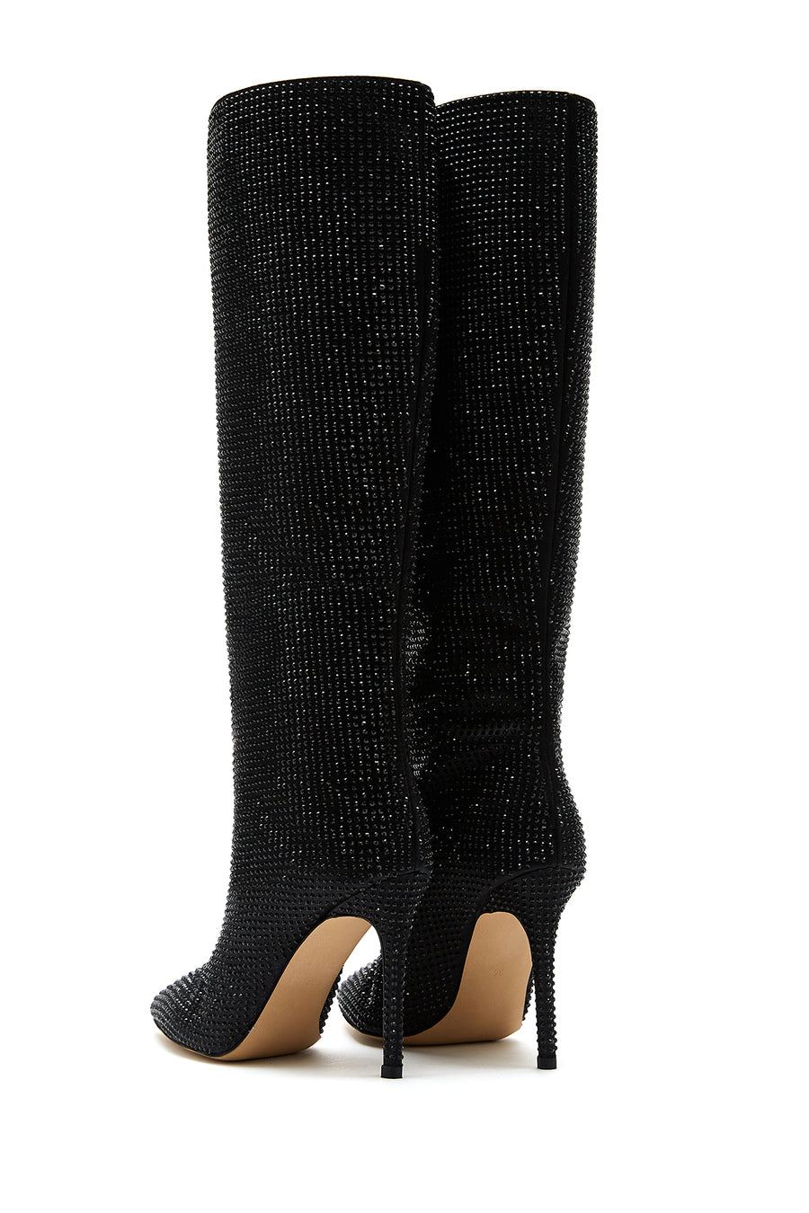 Women's Black Leather Thin Heeled Stone Boots