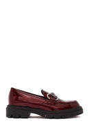 Woman Patent Leather with Burgundy Buckle Detail Leather Masculine Loafer | Derimod