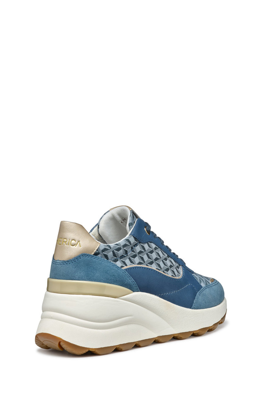 Geox Women Blue D Spherica Ec13 A - Nap + Emb.Te Lace-Up Wedge Heel Sneaker