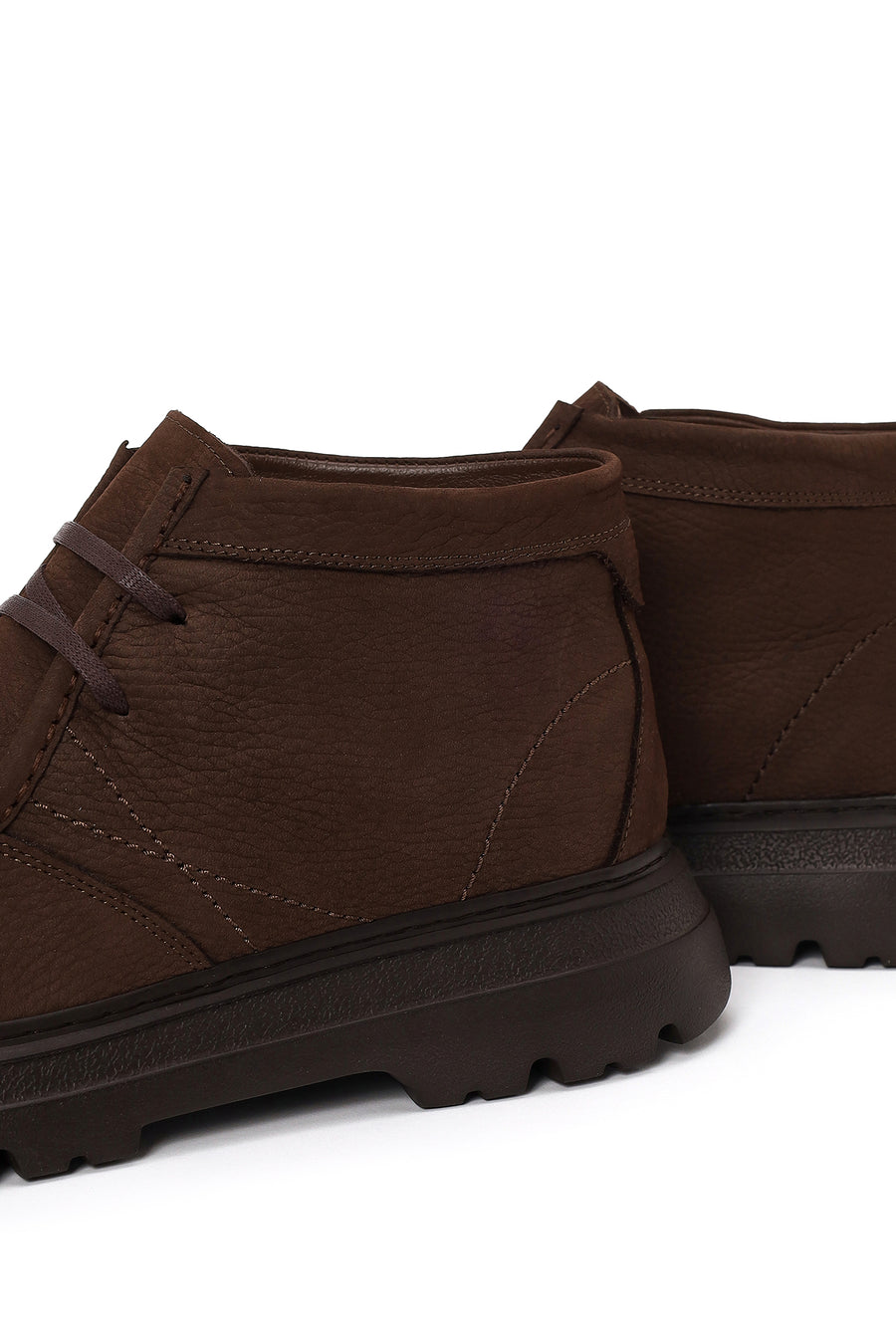 Male Brown Lace-Up Thick-Soled Nubuck Leather Boots