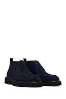 Male Navy Blue Lace-up Suede Casual Boots | Derimod