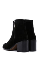 Women's Black Zippered Thick Heel Suede Leather Boots | Derimod