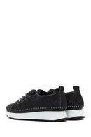 Women's Black Thick-Soled Patterned Leather Comfort Shoes | Derimod