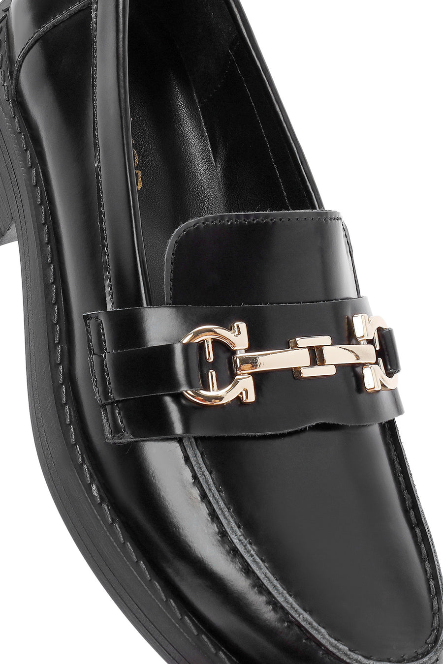 Women's Black Buckle Detailed Leather Masculine Loafer