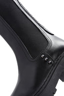 Black Women's Leather Casual Long Chelsea Boots | Derimod