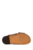Woman Brown Knitted Patterned Leather Slipper | Derimod