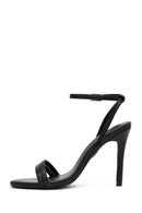 Women's Black Ankle Strap Metallic High Thin Heel Sandals | Derimod