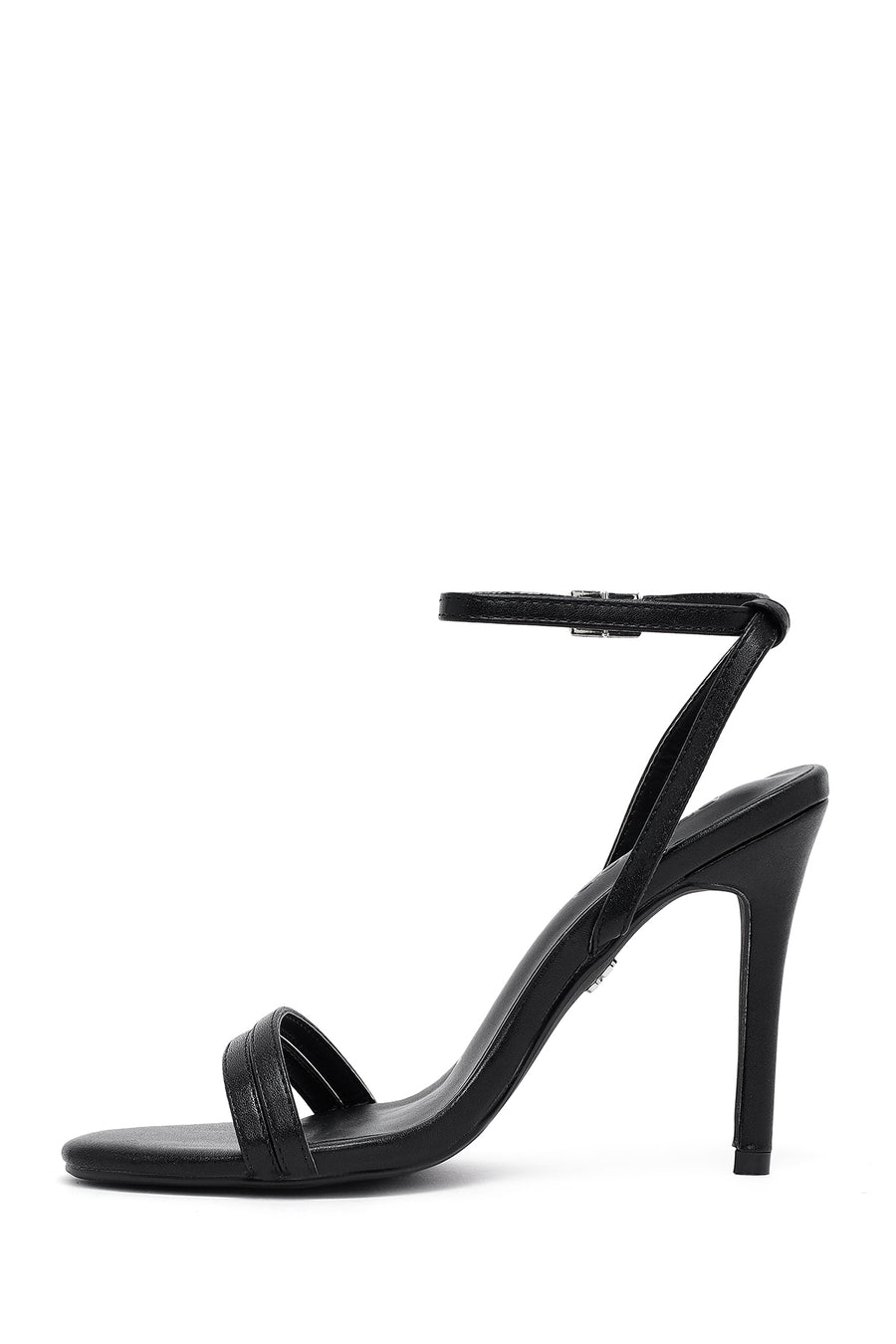 Women's Black Ankle Strap Metallic High Thin Heel Sandals
