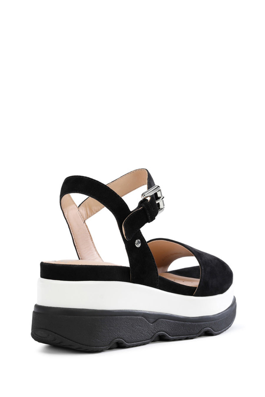Geox Women's Black D Gardenia C - Goat Suede Ankle Buckle Thick Soled Leather Sandals