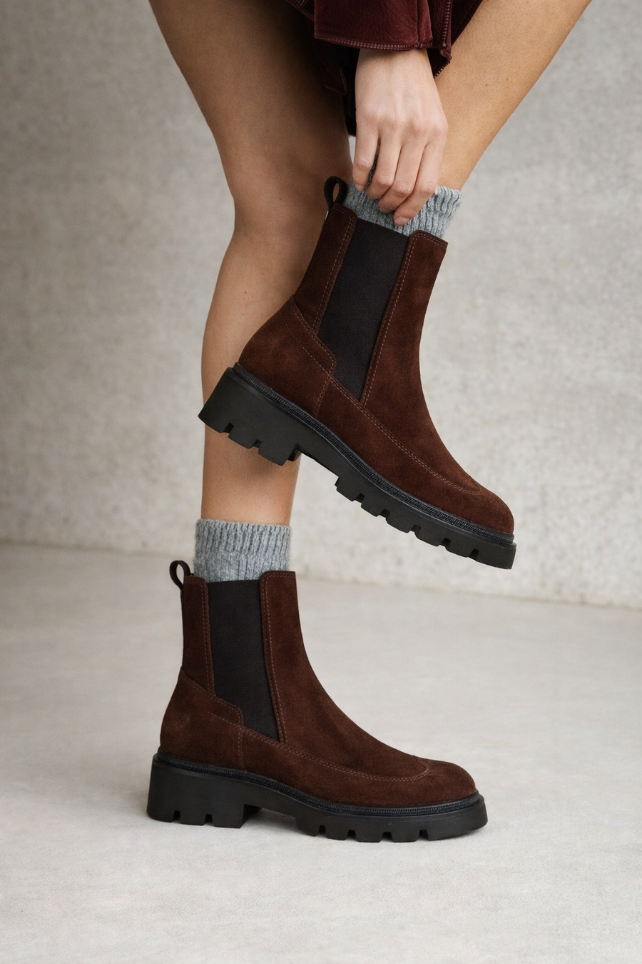Women's Brown Suede Leather Chelsea Boots