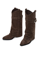 Woman Mink Thick-Heeled Suede Boot | Derimod